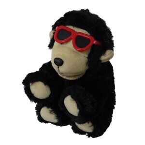Chrisha Playful Plush Black Monkey Stuffed Animal With Red Sunglasses Whistles